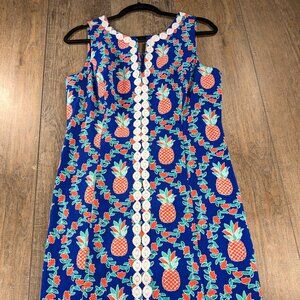Crown Ivy Dress Womens 8 Medium Blue Pineapple Print Sheath Sleeveless Beach